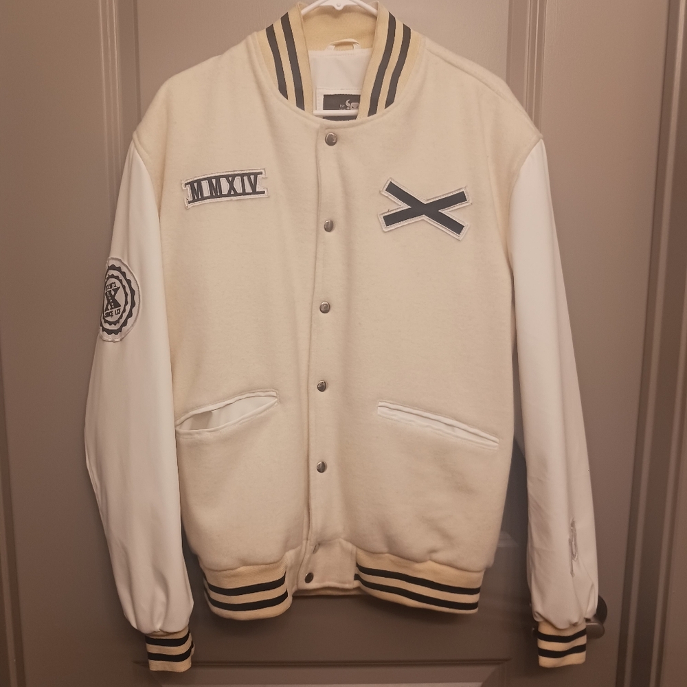 XO Weeknd Cream Varsity Jacket with Black Accents